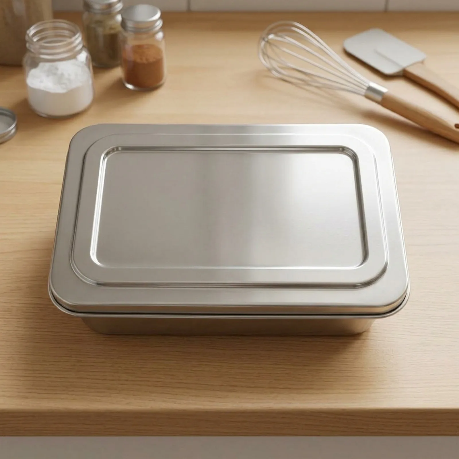 Rectangle Stainless Steel Bakeware Set Component: Cake Pan with Lid for Tiramisu and Multi-Use Dessert Preparation