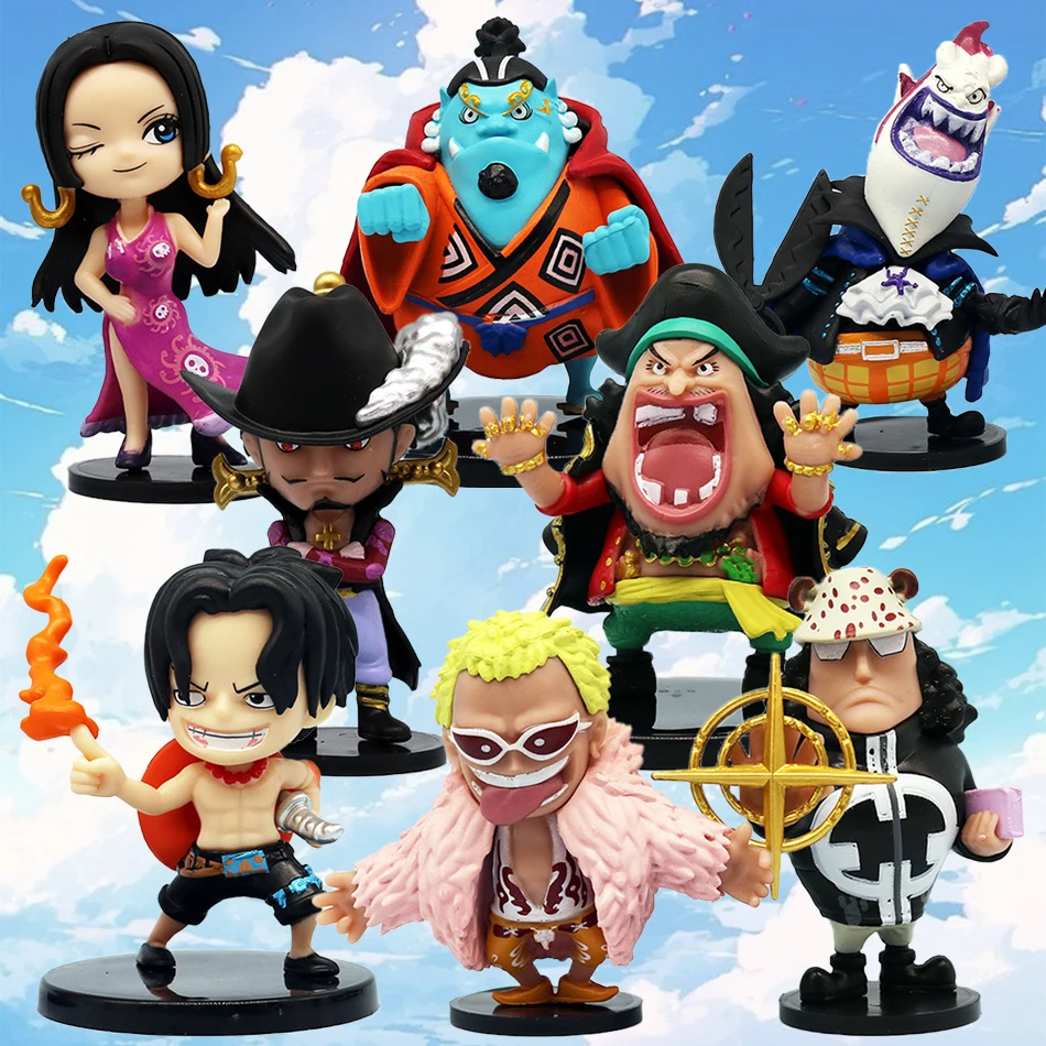 8pcs/set Anime One Piece Figure Set Seven Warlords of the Sea Dracule Mihawk Moria PVC Collectible Model Doll Toys For Gifts