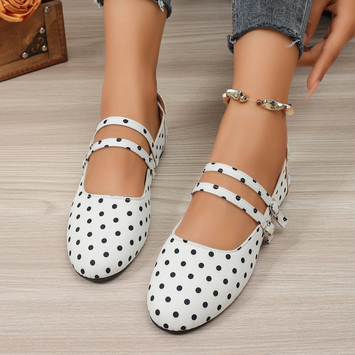 Damen Mary Jane Ballerinas mit doppeltem Riemen, runder Zehenpartie und weicher Sohle, Freizeitschuhe – Detail 16