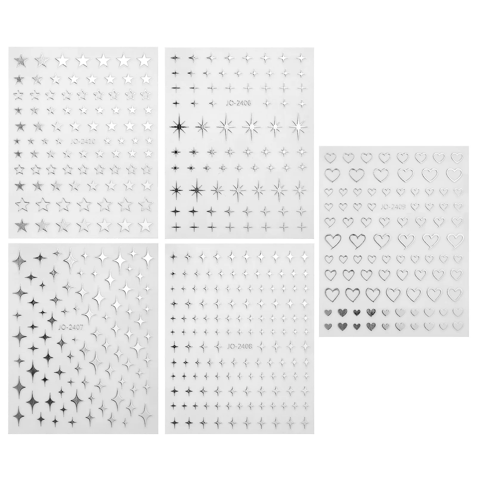 

5 Sheets Nail Stickers Tiny Self-Adhesive Star Heart Silver Decals Nail Art Decoration Glitter Charm Manicure French Tip