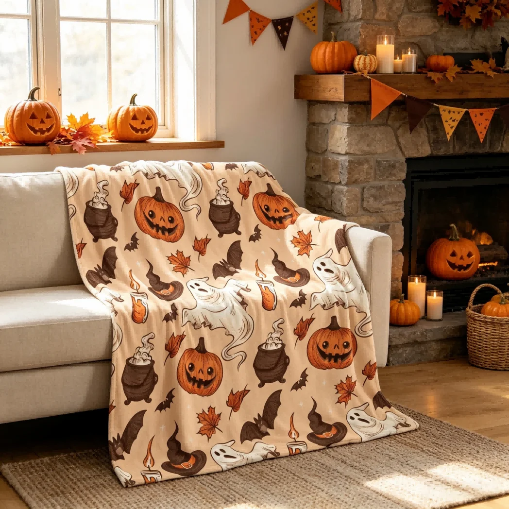 1pc Cute Ghosts Pumpkin Bat Blanket Gift halloween x-mas flannel Blankets girls boys family festival deco gifts four season use