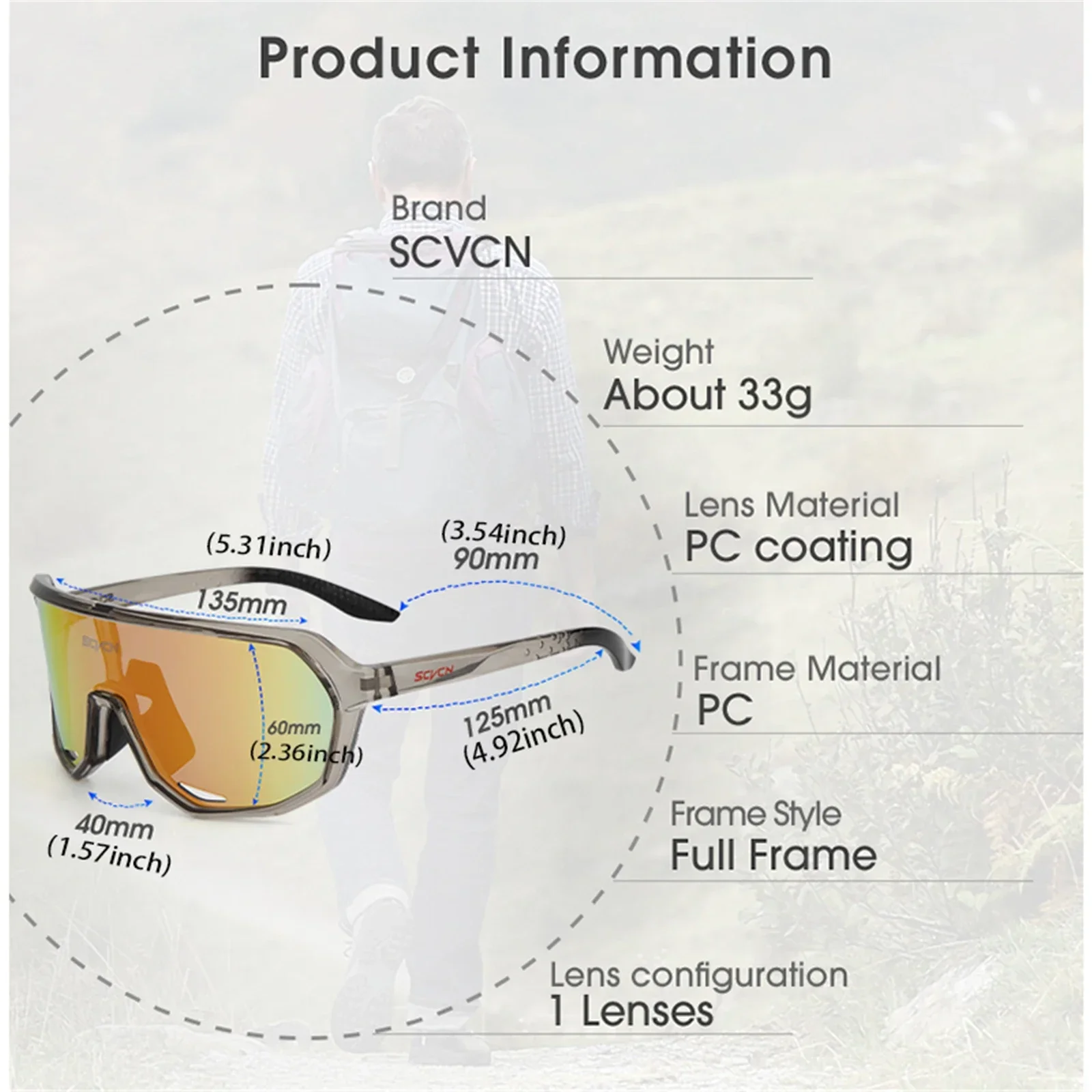 SCVCN Brand New okulary turystyczne Outdoor kolarstwo sportowe okulary przeciwsłoneczne UV400 okulary ochronne do jazdy na nartach akcesoria do rowerów górskich — zdjęcie 7