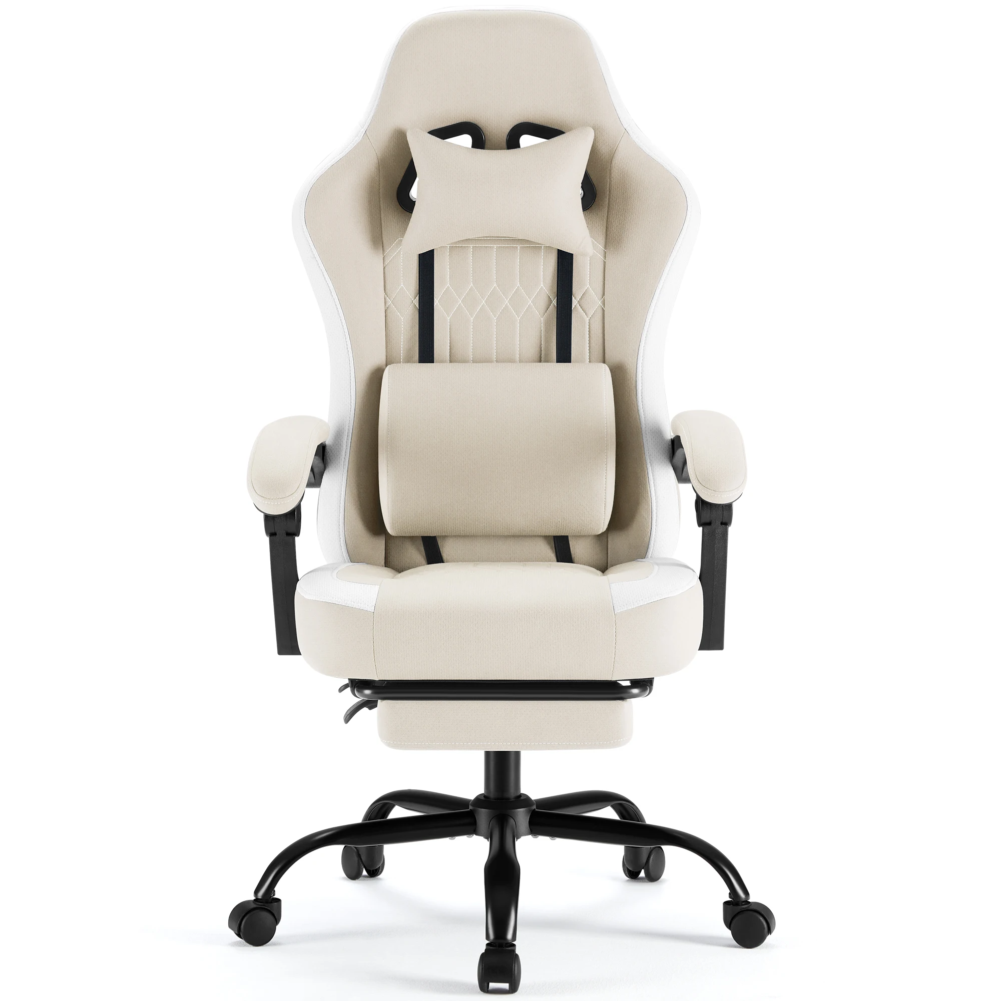 JHK Ergonomic Computer Gaming Chair Height Adjustable 360° Swivel with Headrest Lumbar Support Linkage Armrests For Office Home — Khaki