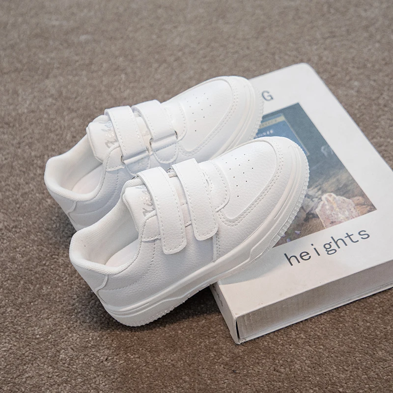 

Four Seasons Toddler Kids White School Sneakers Hook Loop Non-Slip Sole Boys Girls Daily Outdoor Casual Walking Shoes