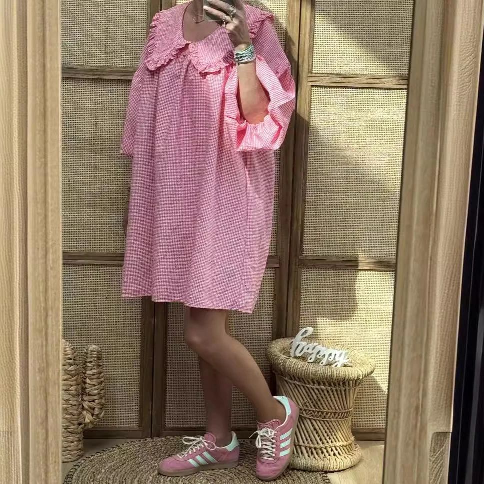 

Mid Length Dress Women Dresses A Line Vestidos Peter Pan Collar Lantern Sleeve Elegant Splice Y2k Maxi Y2k Streetwear Loose 2025