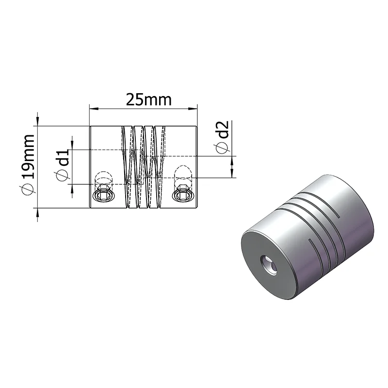 D19L25 3mm 4mm 5mm 6mm 6.35mm 8mm 10mm Aluminum Z Axis Flexible Coupling For Stepper Motor Coupler Shaft Couplings 3D Printer