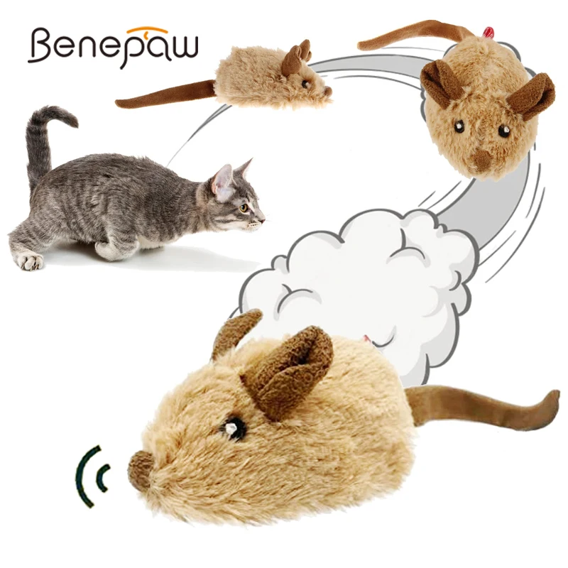 Benepaw Realistic Automatic Moving Mouse Chasing Electric Sound Kitty Cat Toys Interactive Plush Kitten Toys For Boredom Hunting