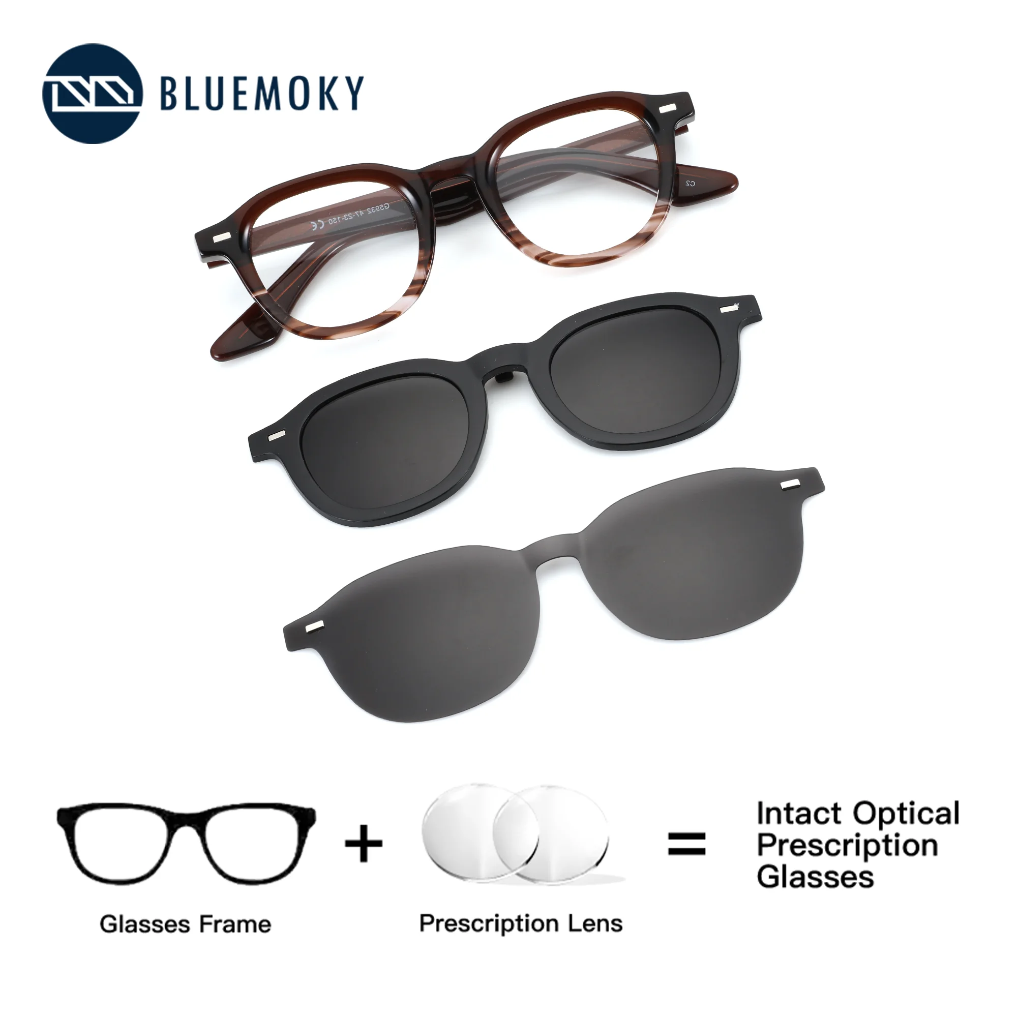 

BLUEMOKY Acetate Round Clip Prescription Glasses,Men Anti Blue Light Progressive Multifocal,Myopia Correction Optical Lenses