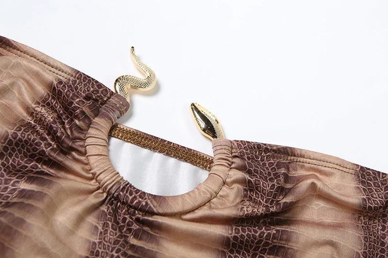 Abito longuette aderente stampato serpente sexy Donna Elegante discoteca senza maniche Anello in metallo senza spalline Guaina Abiti da ballo di fine anno Abiti