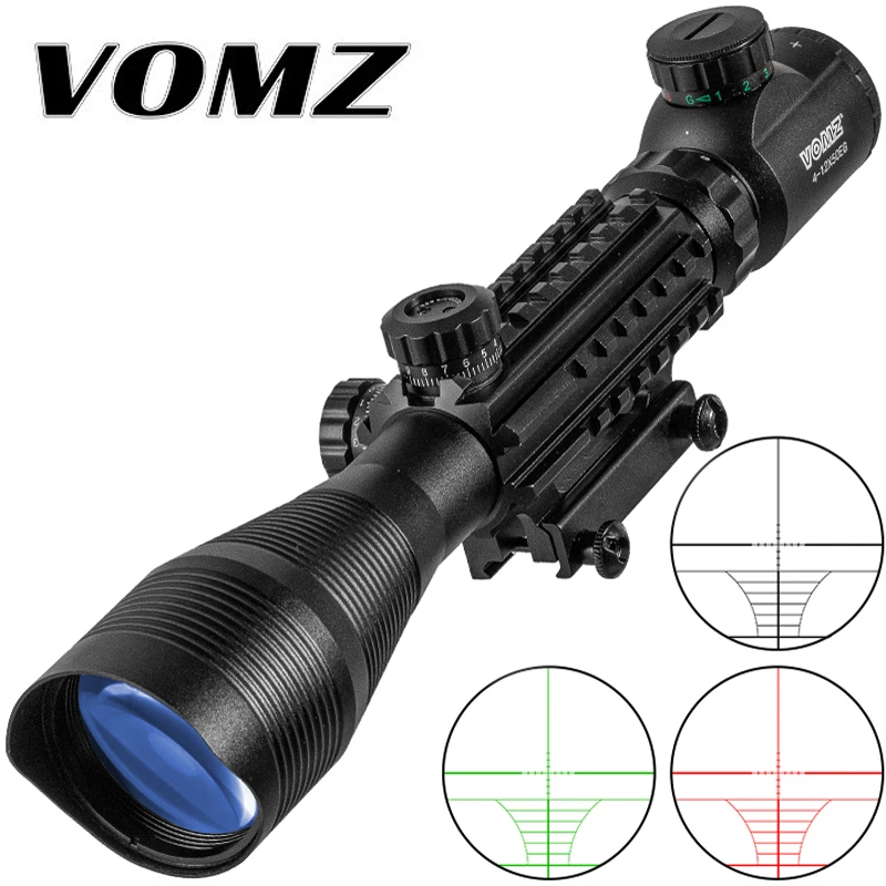 VOMZ 4-12x50 Hunting Red Green Dot Scope Illuminated Rangefinder Reticle Adjustable Optics Light Scope Slideway 20mm Sight