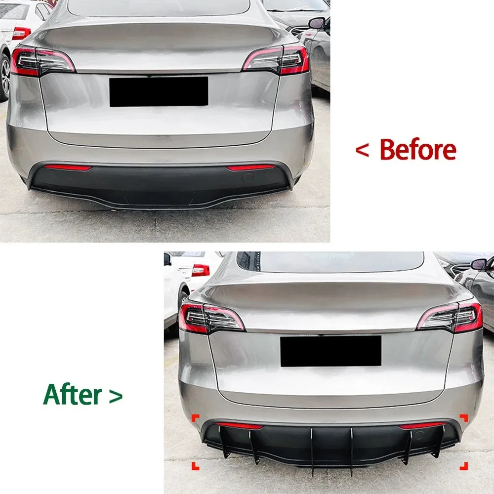 Car Rear Bumper Diffuser Lip Black Lower Valance Bracket Splitter Spoiler Plate Trim For Tesla Model Y 2019 2020 2021 2022 2023+