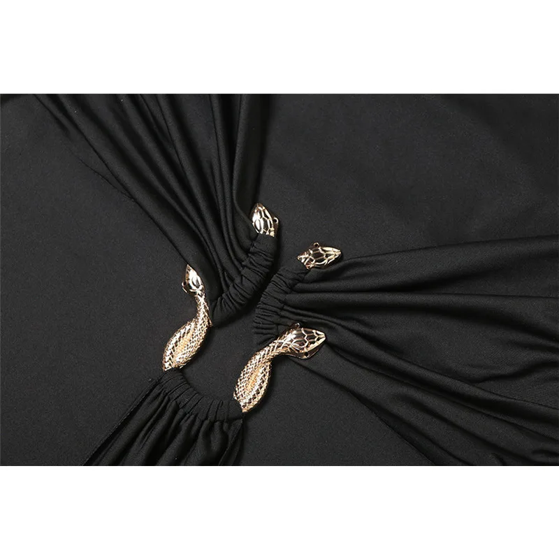 Summer Elegant Long Dress For Women Sleeveless Turtleneck Bodycon Design With Ribbon And Metal Waist Detail Party Banquet Look