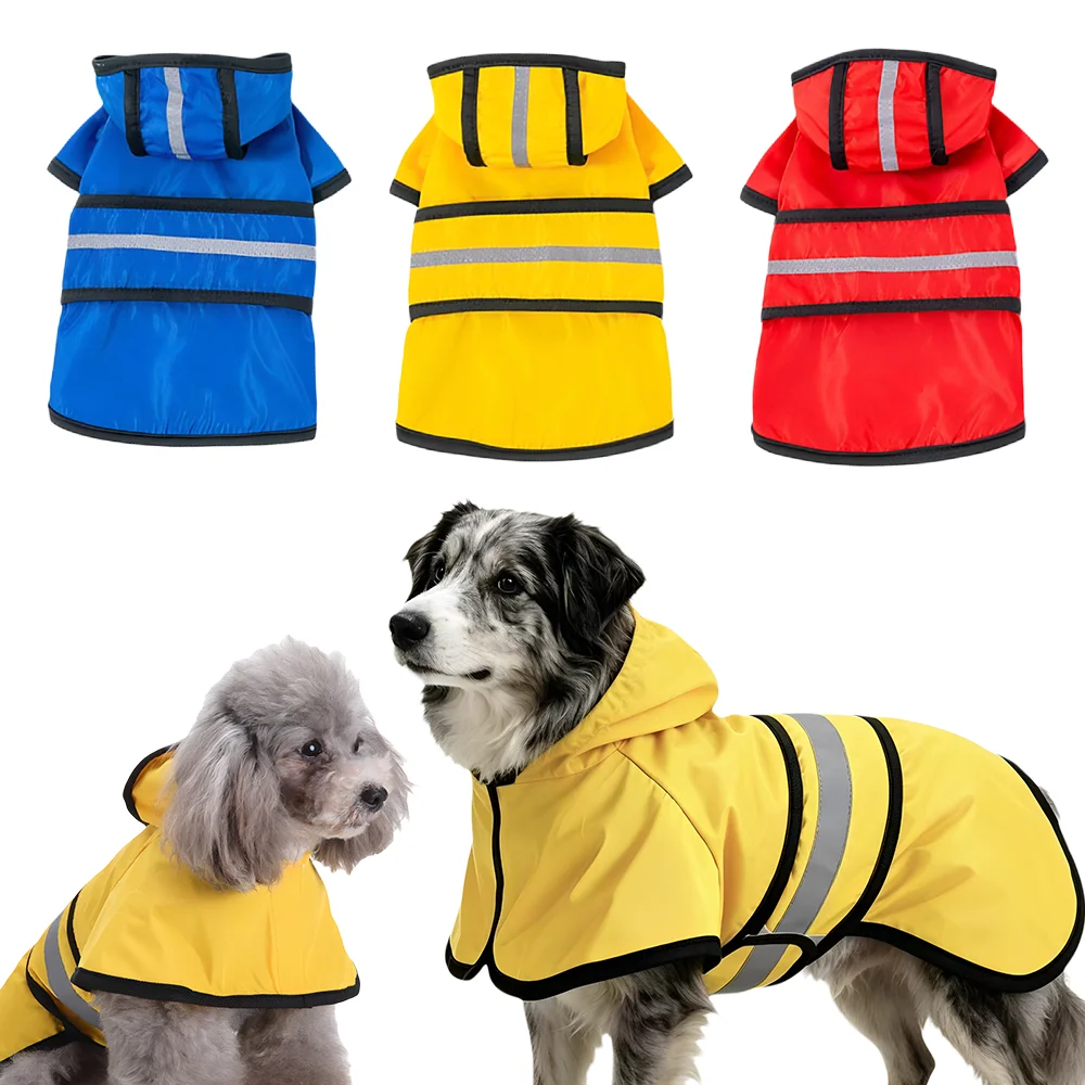 Dog Raincoat Waterproof Hooded Cape with Reflective Strip Adjustable Pet Rain Coat for Small Large Dogs