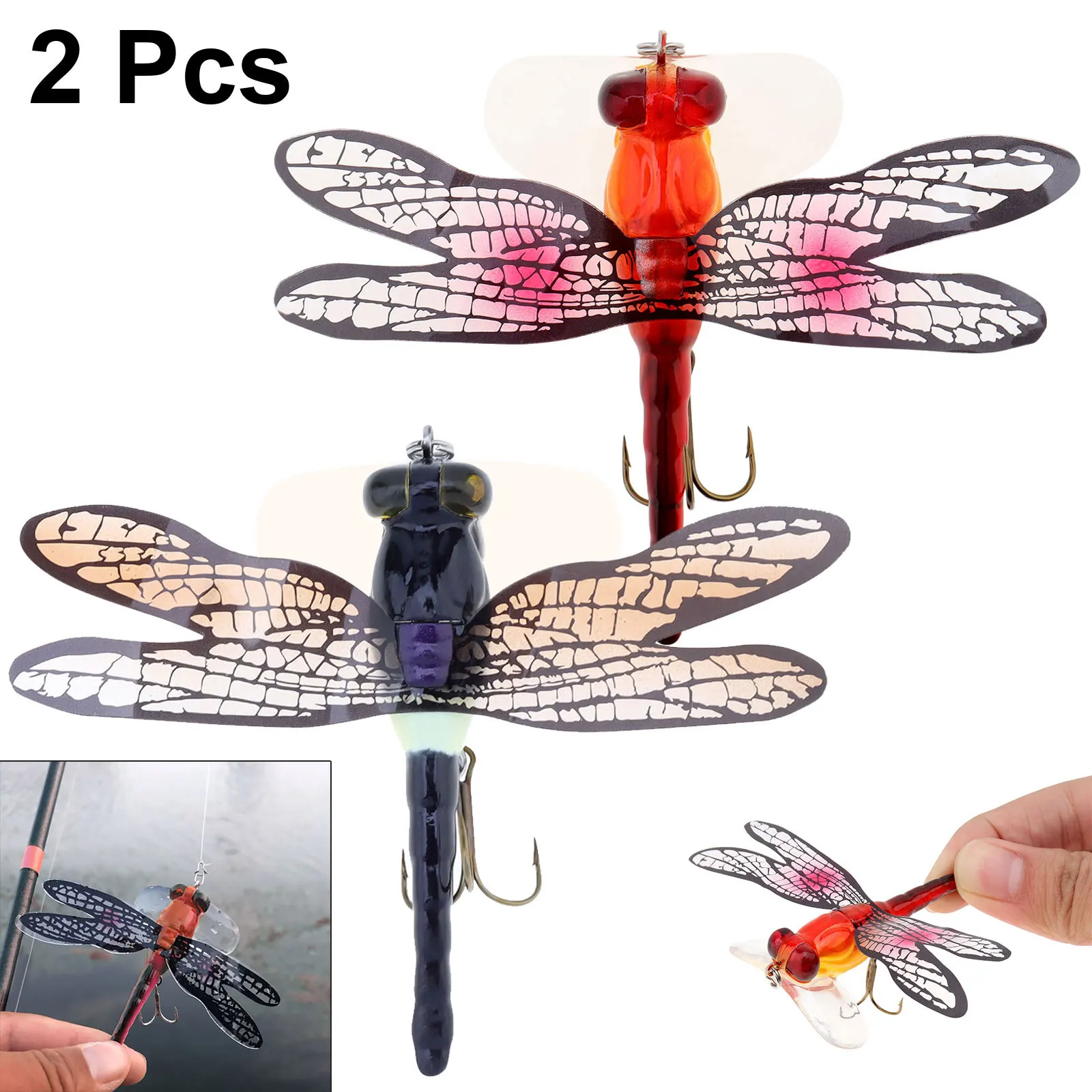 

2pcs Life-like Plastic Topwater Floating Dragonfly Baits for Trout Bass Perch Simulation Fishing Dragonfly Lures