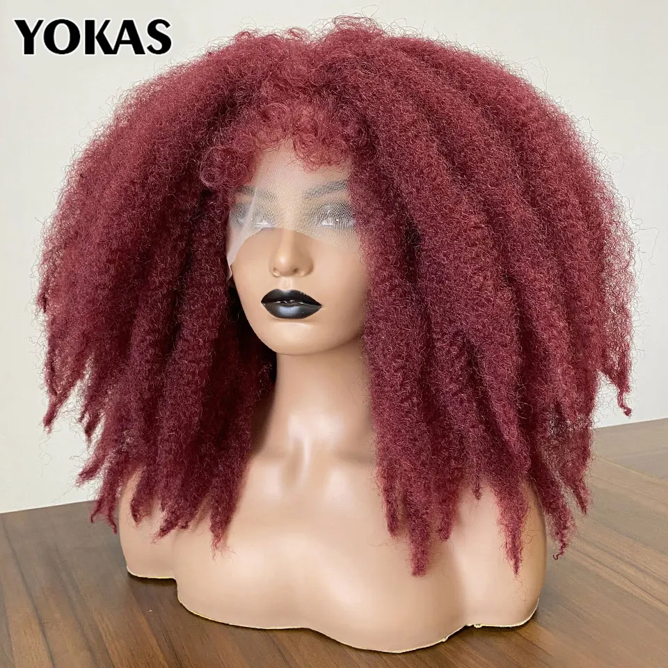 

Короткие афро-волосы кроше, кружевные парики с челкой, синтетические для черных женщин, Африканский Омбре, косплей, мягкие кудрявые парики YOKAS