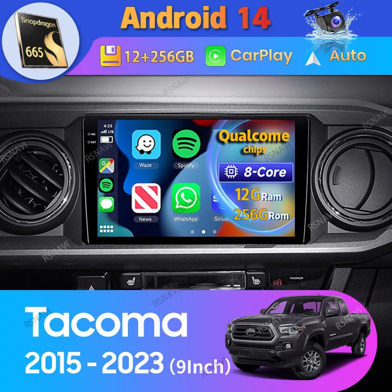 

Android 14 Carplay Auto GPS For Toyota Tacoma N300 2015 2016 - 2023 Car Radio Navigation 2Din Player Video WIFI+4G BT DSP Stereo