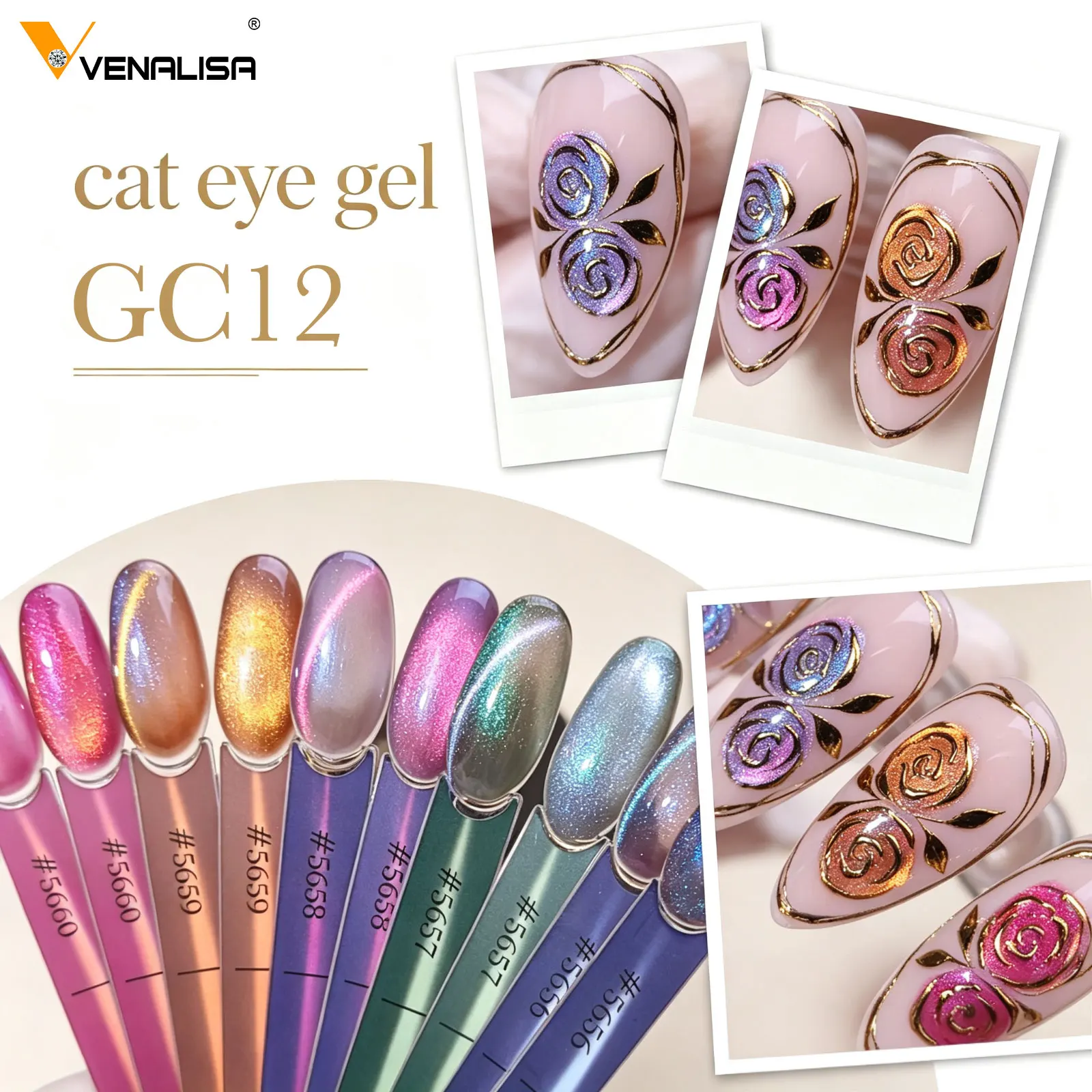 #GC12 VENALISA Cat Eye Gel Nail Polish Kit 5pcs*10ml HEMA FREE TPO FREE UV LED Soak Off High Pigmented UV Gel Nail Manicure