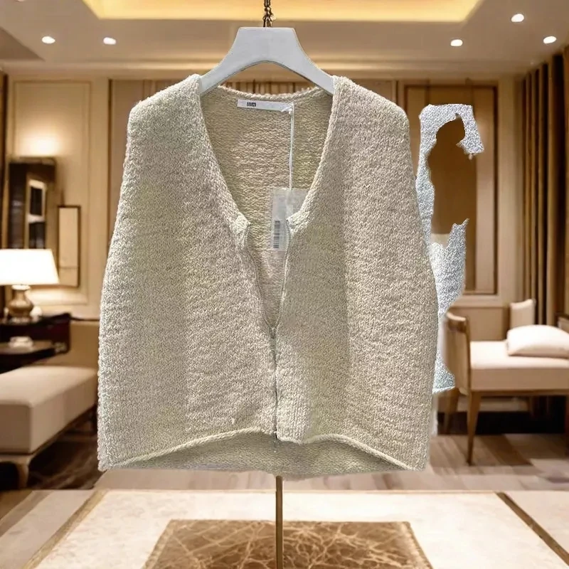 2026 Women Zipper Wool V-neck Vest Sweater Cashmere Autumn Winter Sleeveless Jacket Solid Color Warmful Tank Tops Soft