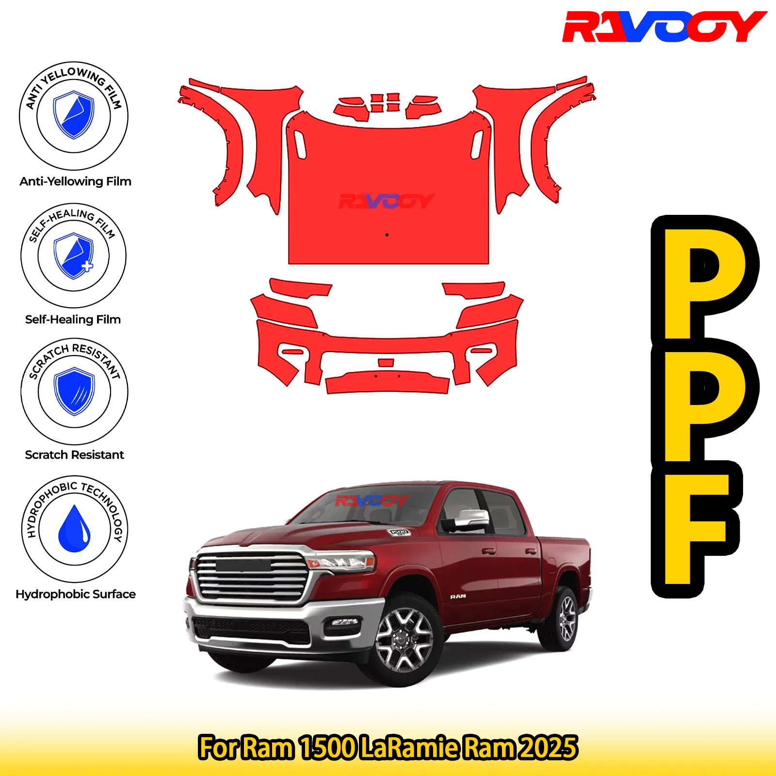 

Для Ram 1500 LaRamie Ram 2025 глянцевый матовый черный предварительно вырезанный передний комплект PPF, защитная пленка для краски
