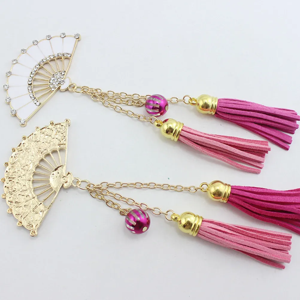 2Pcs Chinese Fan Style Tassel Phone Case Ornament Alloy DIY Phone Cover Accessory Eye Catching Chic Decor for Smartphones