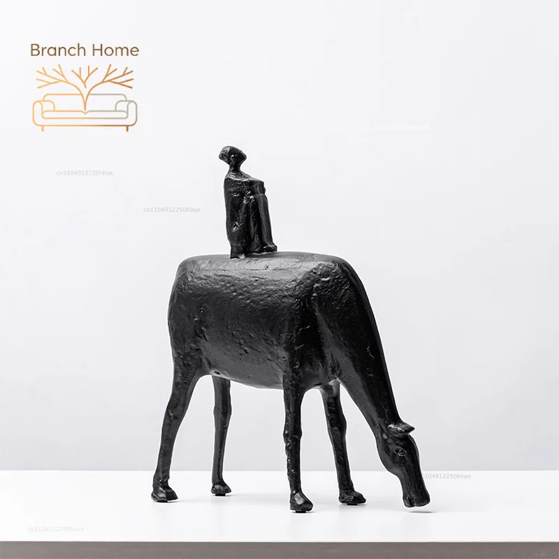 Modern Abstract Resin Crafts Wrangler Porch Desktop Ornaments Living Room Decoration Herd Cattle Black Person Home Decoration