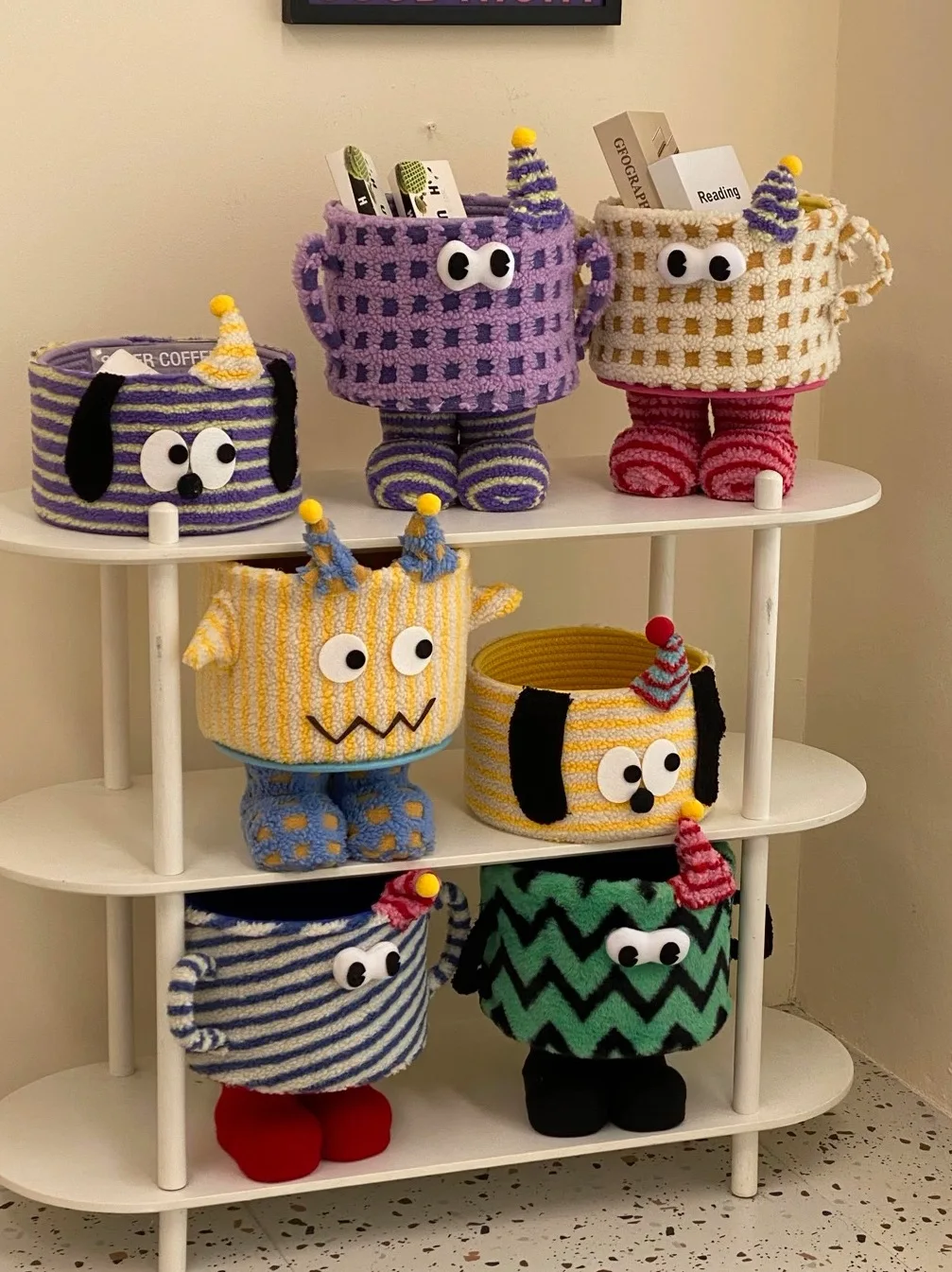 Little Monster Storage Basket Woven Desktop Bedside Home Storage Cute Cartoon Funny Dopamine Storage Basket