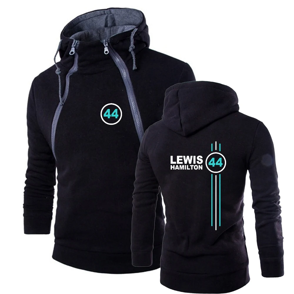 New F1 driver Lewis Hamilton number 44 2024 New men's tricolor hooded jacket spring and autumn leisure slim splicing pullover.