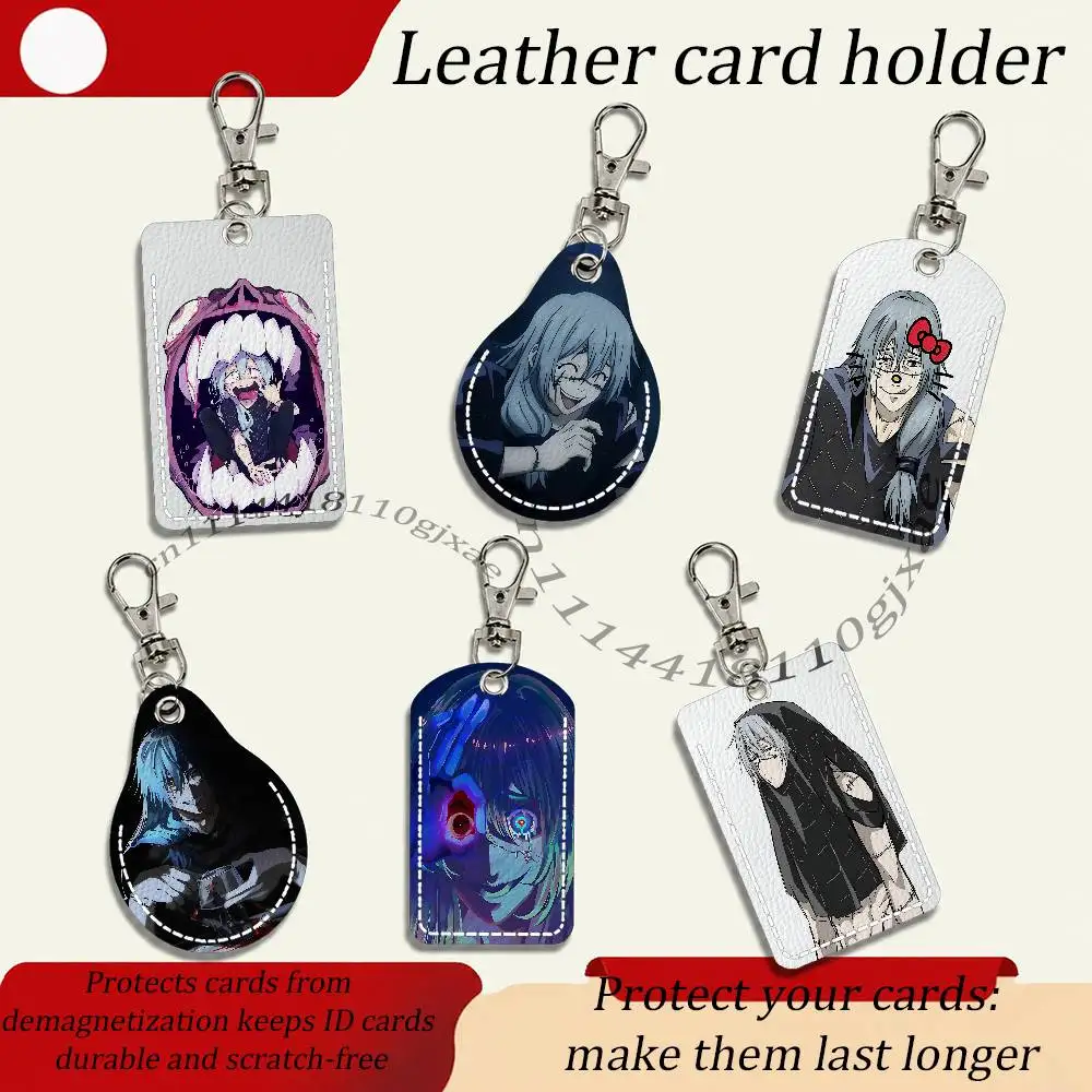 Jujutsu Kaisen Mahito Card Case Leather Card Holder Keychain Key Ring Transportation Card Case With Lanyard