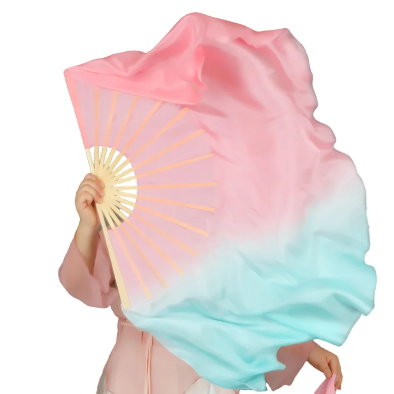 86 سنتيمتر كبير الرقص مروحة الحجاب الحرير الحقيقي زوج واحد زي الرقص الشرقي ملحق فلوي التدرج الصينية راقصة الدعائم مزدوجة الجانب الجولة