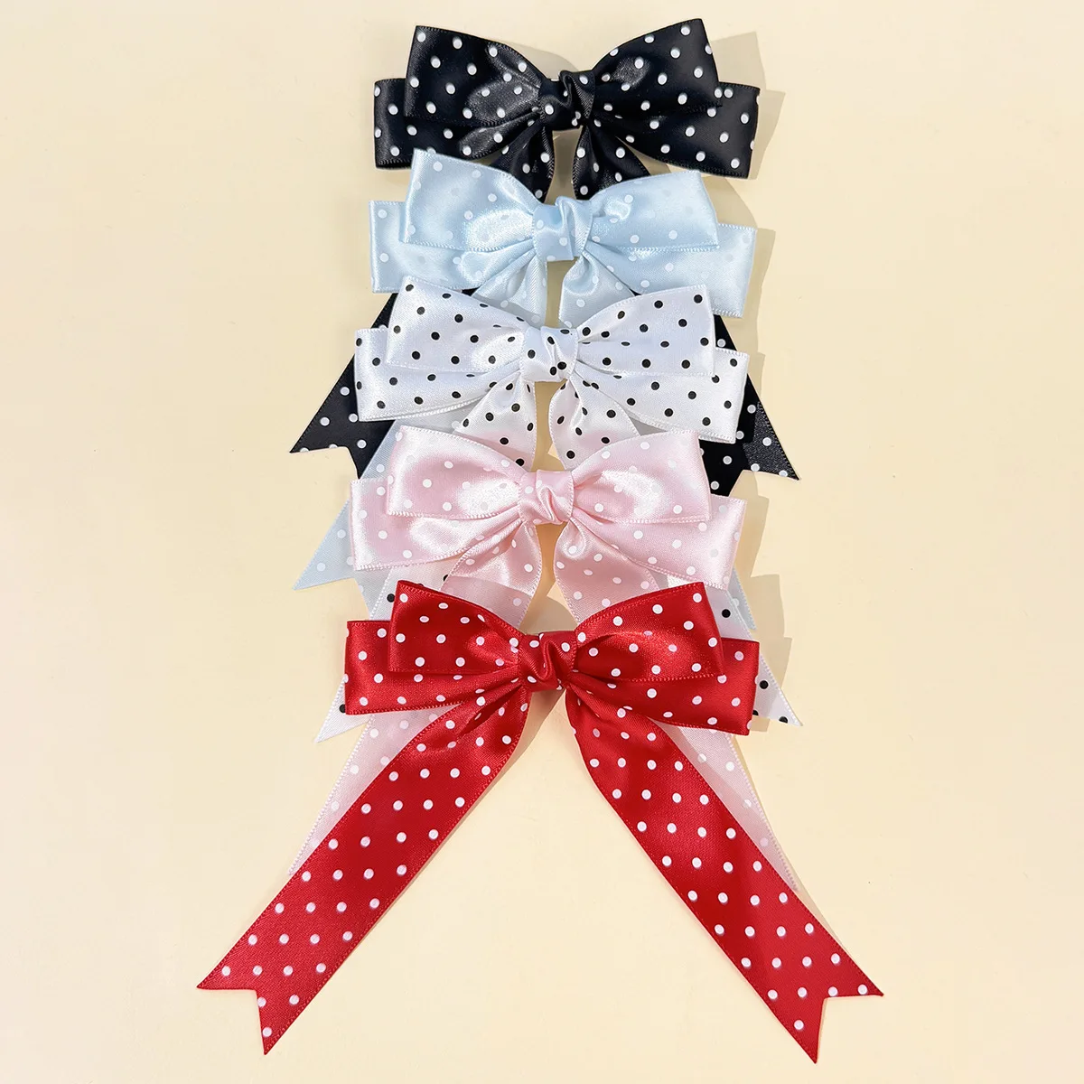 Sweet Polka Dot Bow Hair Clip with Long Ribbon Tails Cute Girl Hair Accessory Versatile Daily Wear for School Office Party