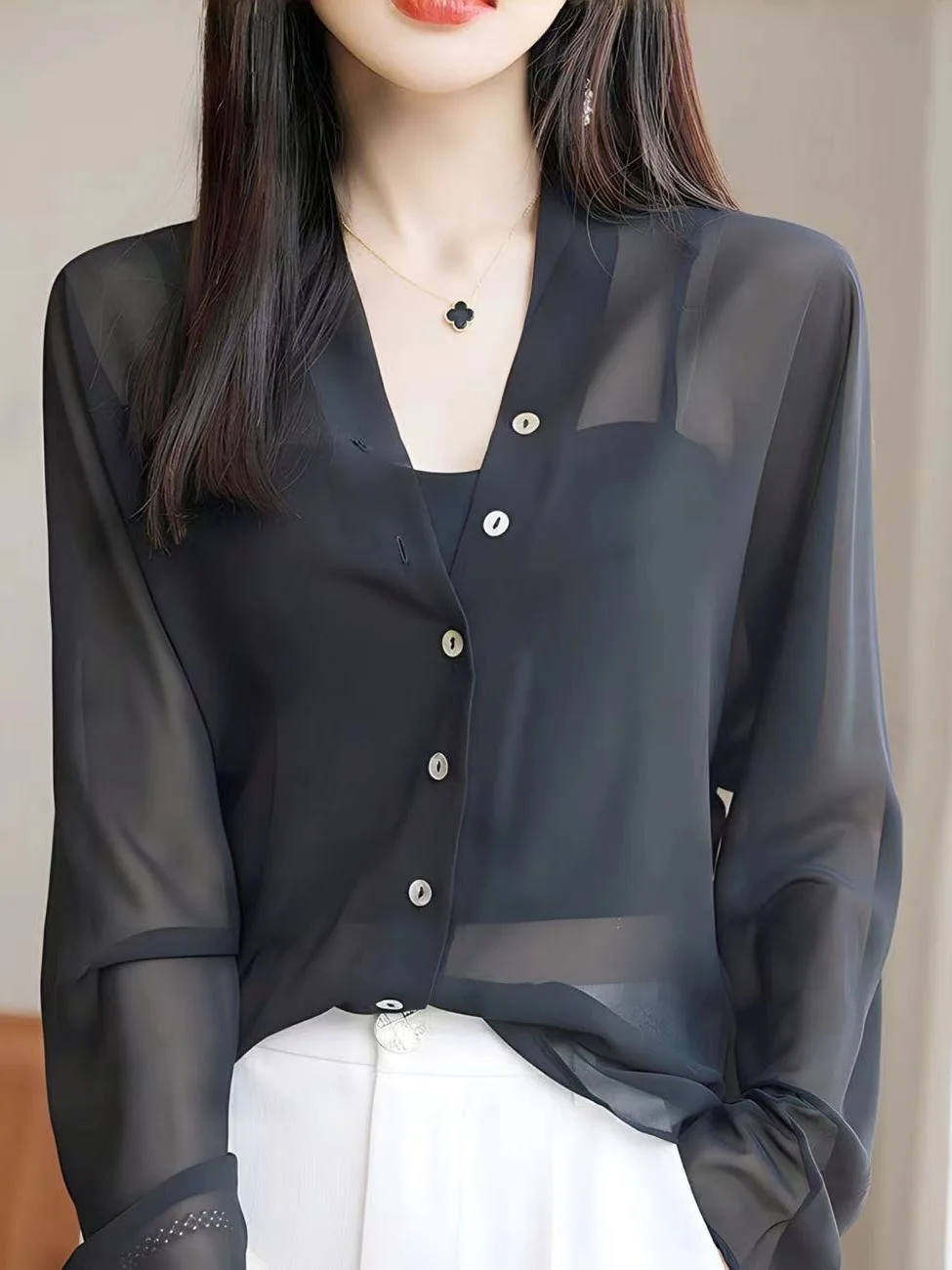 Women's Summer Thin Chiffon irt Ice Silk Wrap oulder Strap Blouse Outer Covering Cardigan Transparent Casual Sle Long S...