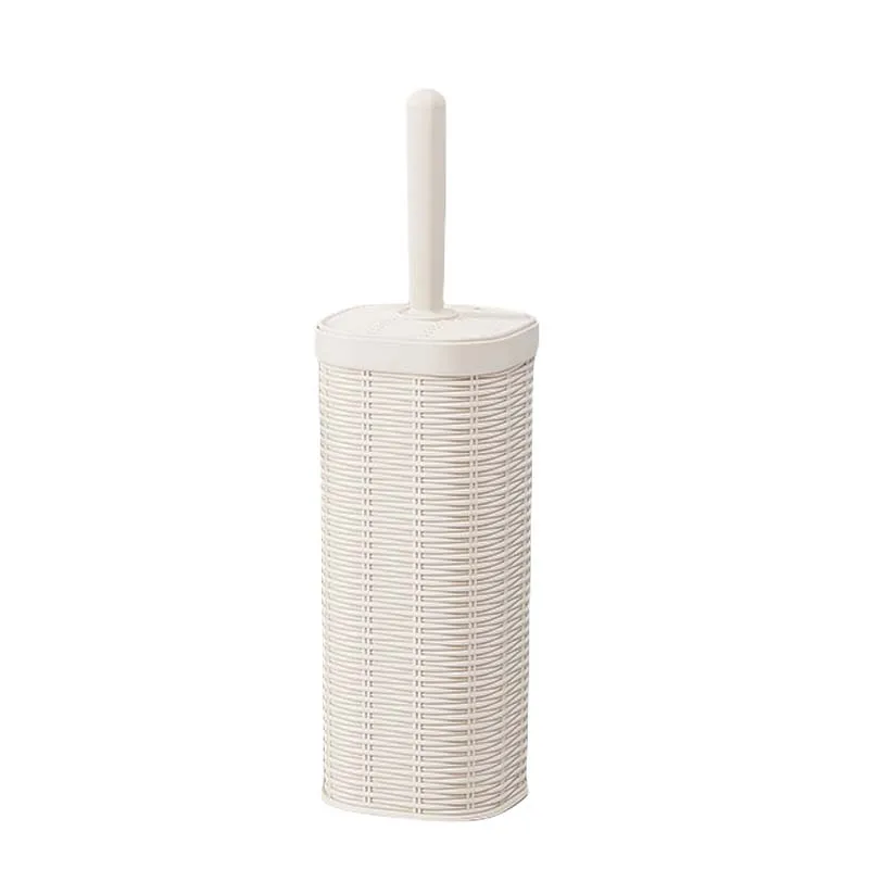 Decorative Bathroom Toilet Bowl Brush and Holder Set, Rattan Design Toilet Brush with Strong Bristles for Bathroom