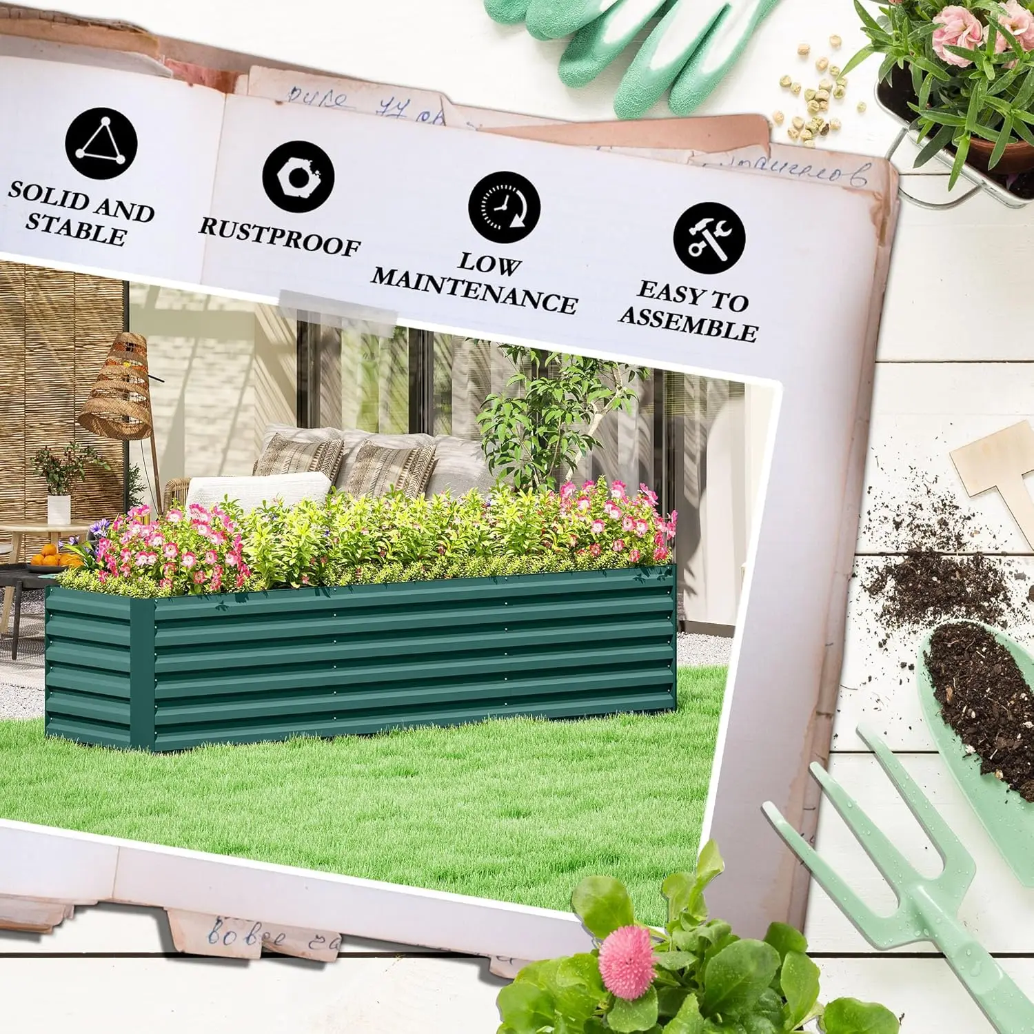 2 Pcs 2x2X1 FT Round Galvanized Raised Garden Bed Kit, Gray Outdoor Planter Garden Bed, Metal Raised Box for Vegetables, Fruits,