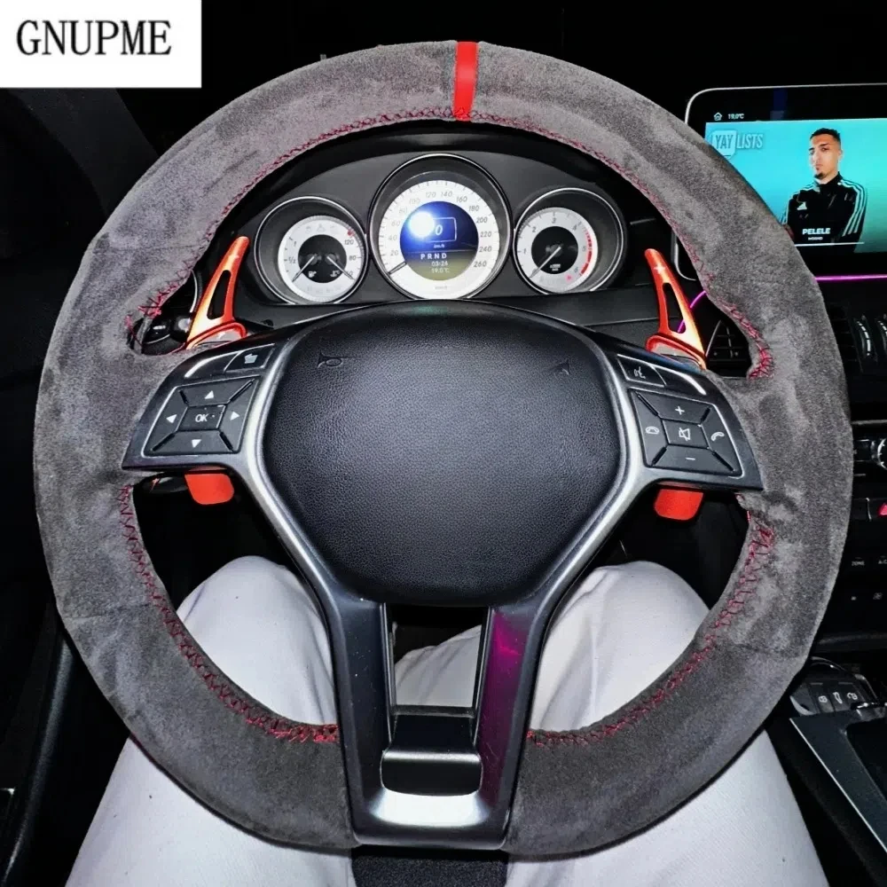 Custom Anti-Slip Suede Leather Car Steering Wheel Cover For Mercedes Benz A45 AMG W176 C63 W204 CLA C117 CLS S-Model 2011-2016