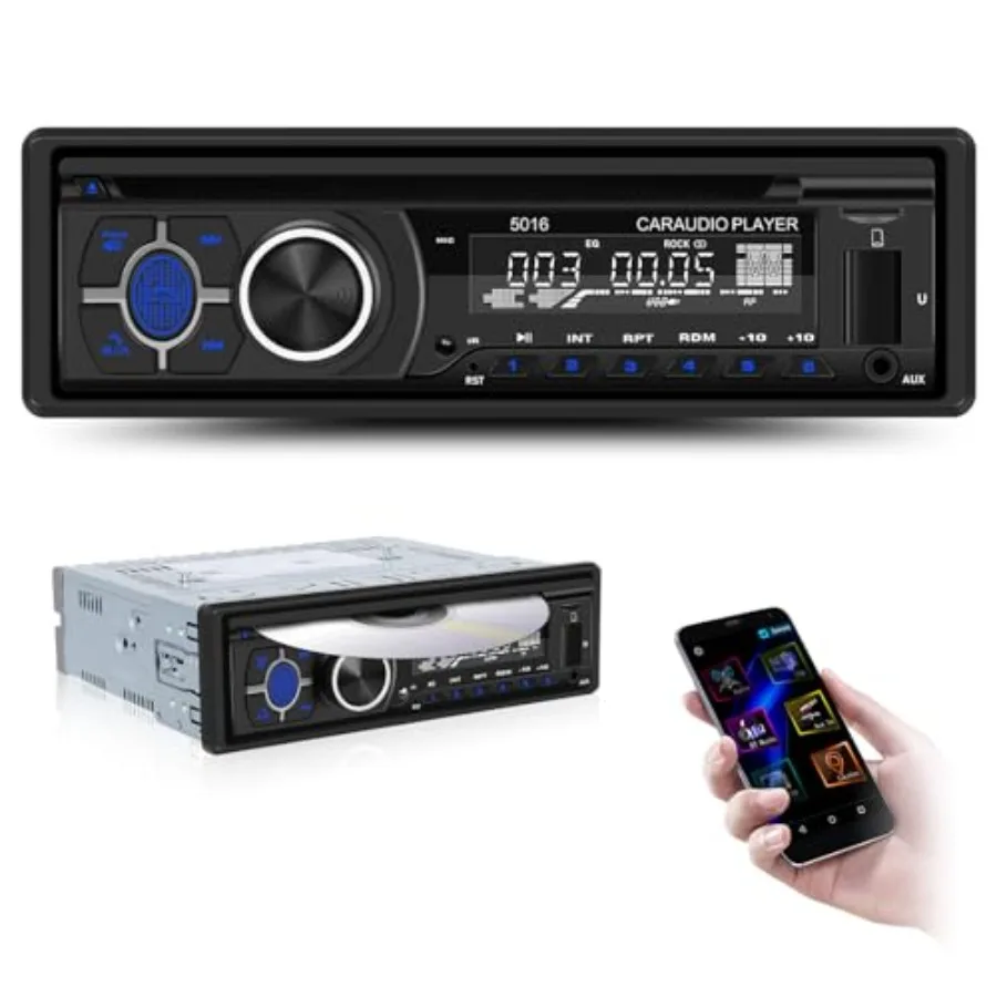 

Single Din CD DVD Player Car Stereo with Bluetooth 5.0 Hands-Free, LCD Screen AM/FM Car Radio, Car Audio Receiver Support APP F