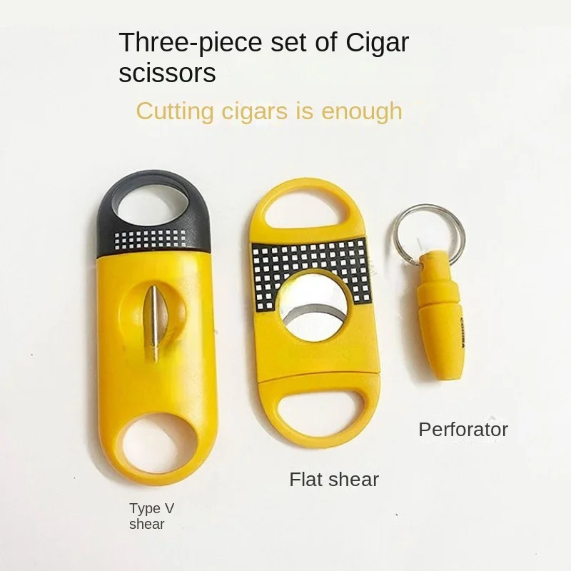 Cigar Cutter Cigar Cutter Knife Three-Piece Cigar Tool Straight Snips V Scissors Puncher Sharp Portable Set