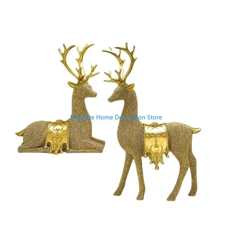 

L5BF 2Pcs Reindeer Figurine Set Resins Elk Statue for Christmas Holiday Enhancement