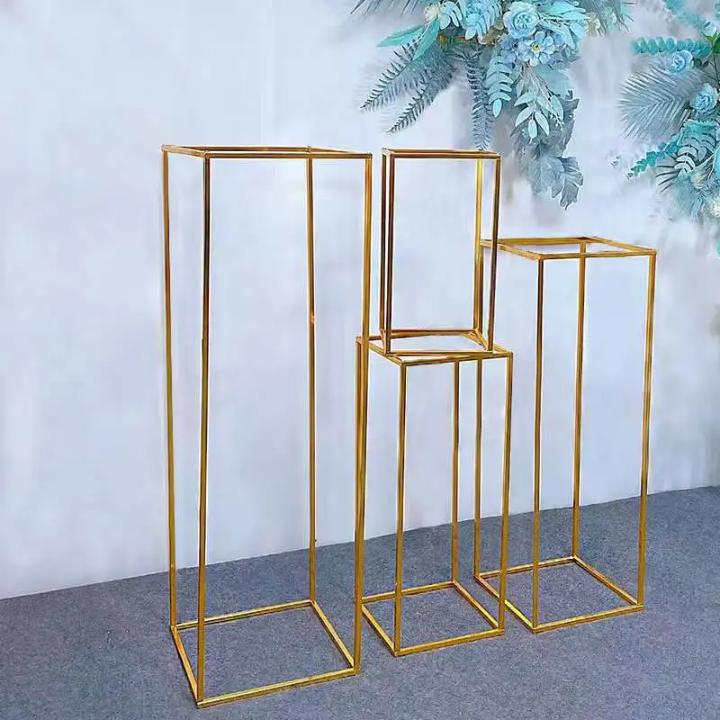 

Gold-Plated Wedding Arch, Geometric Flower Stand, Home Decoration, Shiny Metal, Iron Rectangle, Square Frame Backdrop