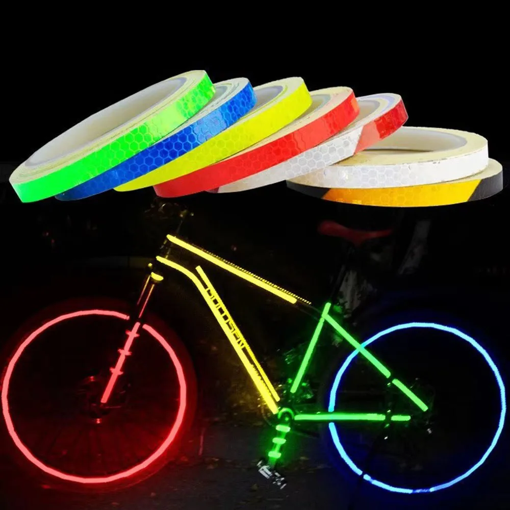 1cmx8m Bike Reflective Stickers Motorcycle Bicycle Fluorescent Reflective Tape Car Cycling Night Safety Decor Bike Accessories