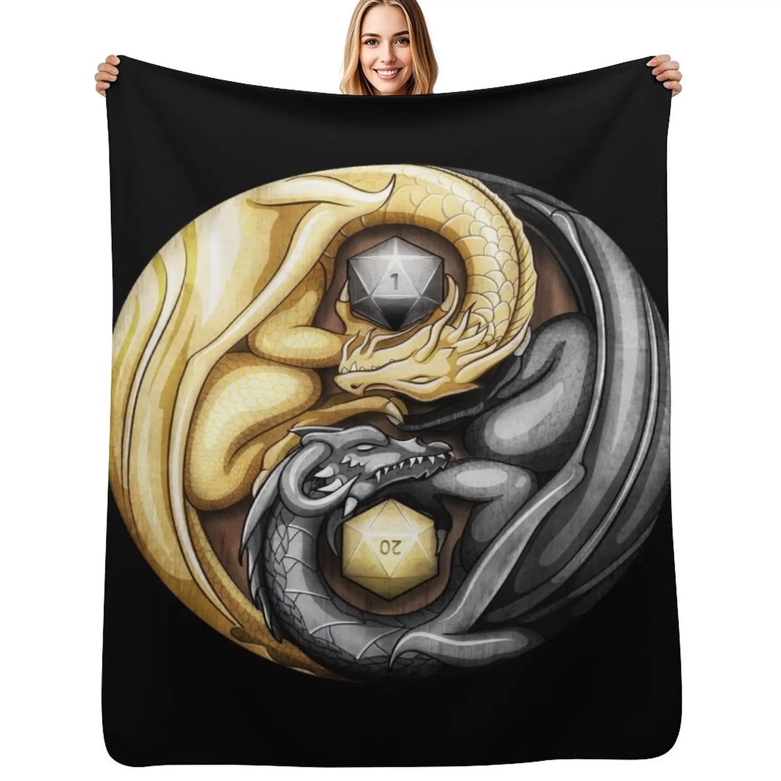 Balanced Dragons D20 Throw Blanket Cozy Sofa Blanket for TV Watching Napping