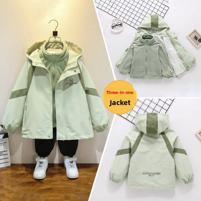 

2025 Autumn and Winter new boys' jacket, children's camping windbreakers,three-in-one jacket removable,children's autumn clothes