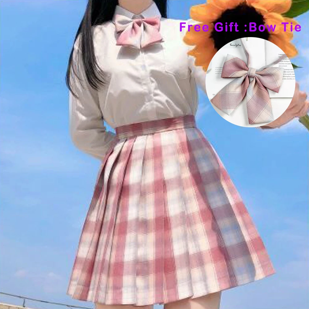 Women\'s Casual Plaid High Waist Pleated A-Line Uniform Mini Skirt Y2K Summer Harajuku Kawaii Cute Japanese School Uniforms