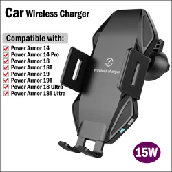 15W Fast Car Wireless Charging Stand for Ulefone Power Armor 19 19T 18 18T Ultra 14 Pro Rugged Phone Holder Wireless Car Charger