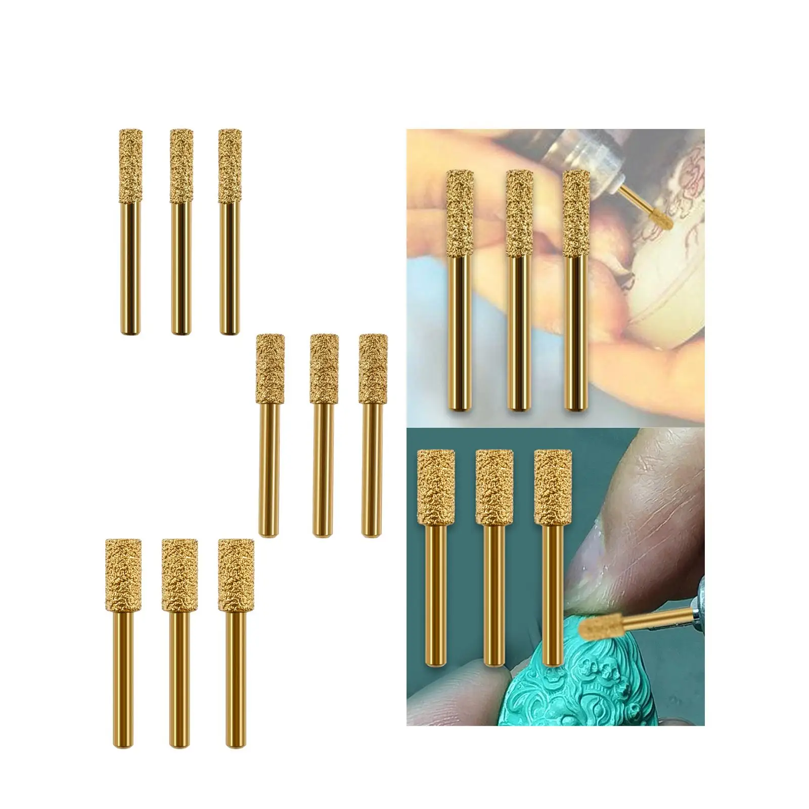 Cabezal de molienda de cilindro de broca de molienda, 3 uds., para moler cerámica, tallado de vidrio