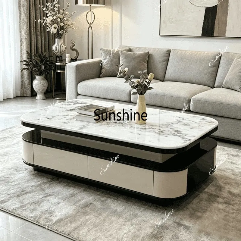 Italian simple light luxury living room household cream wind rectangular coffee table