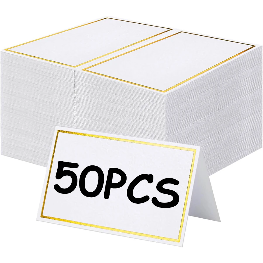 50 Uds. Tarjeta de mesa bronceadora de doble cara plegable en blanco de 10,2x8,4 cm, tarjeta de instrucciones para invitados de boda y fiesta de cumpleaños, suministros para fiestas
