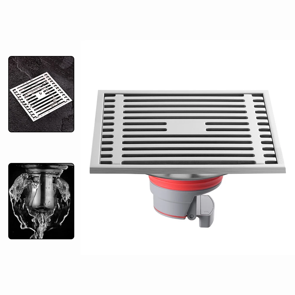 

1pcs Floor Drain 15x15cm Stainless Steel Square Anti-Odor Bathroom Shower Waste Outlet Square Waste Water Outlet
