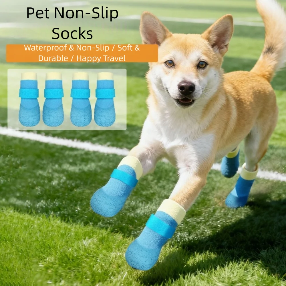 4Pcs/Set Cute Non-slip Dog Shoes Waterproof Anti-dirty Puppy Mesh Shoes Wear Resistant Breathable Pet Boots Autumn Winter