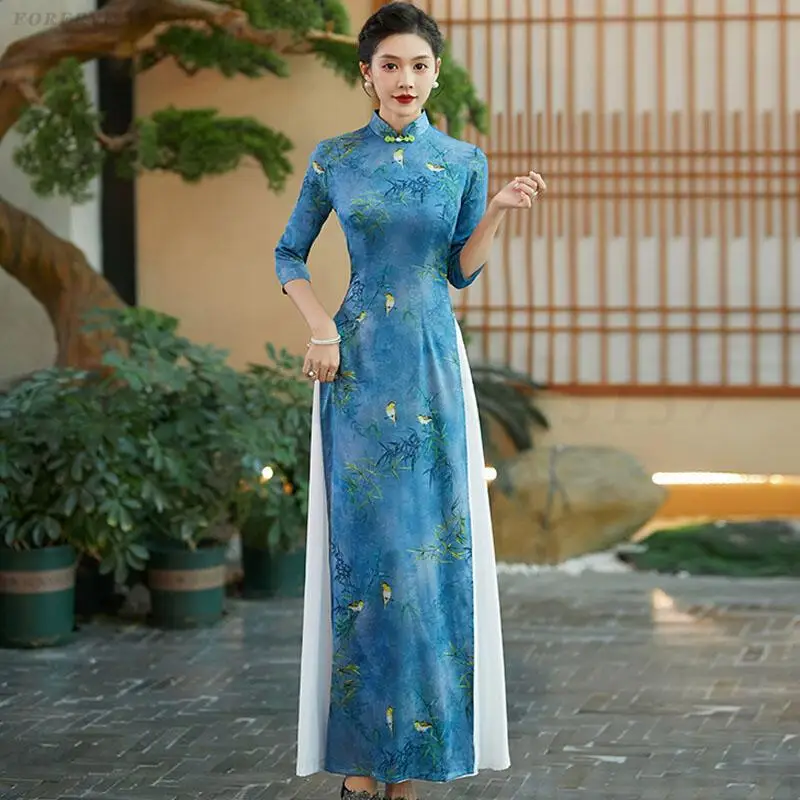 

Улучшенное платье Cheongsam Ao Dai, большие размеры 5XL, платья с принтом, вечернее платье в китайском стиле, элегантное темпераментное платье Qipao