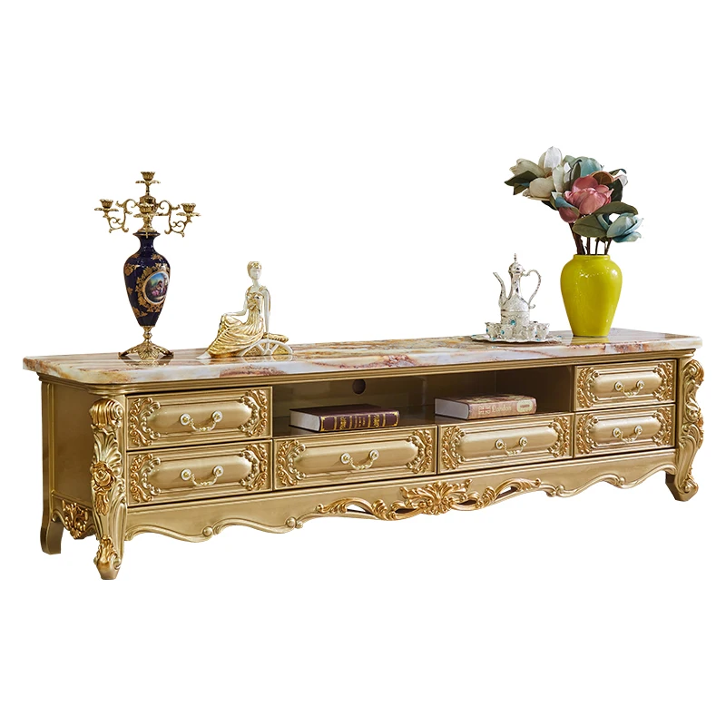 

marble TV cabinet coffee table combination living room small apartment household bedroom full solid wood carving flower storage